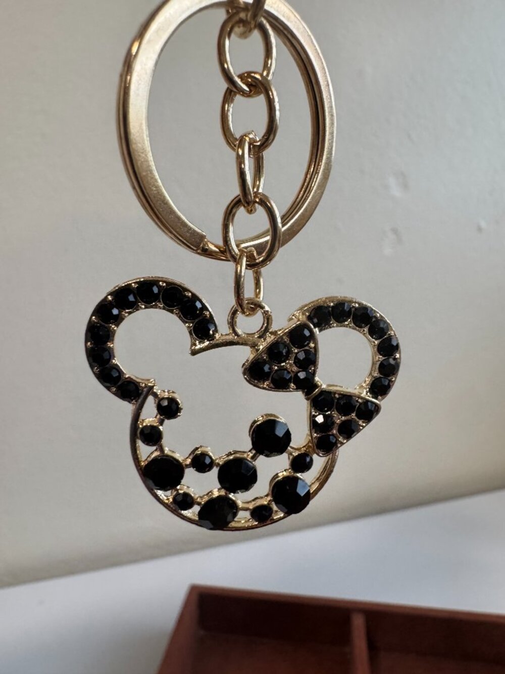 Gold Mouse Head Rhinestone Keychain Cute Bag Charm - Picture 2 of 4